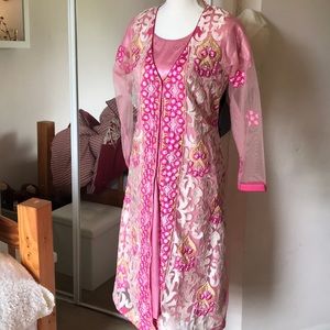 Fuchsia pink with beige embroidery Pakistani dress